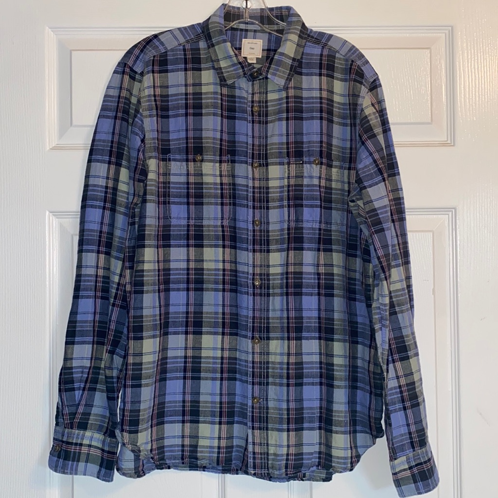 Gap Long Sleeve Plaid Shirt Made With Linen